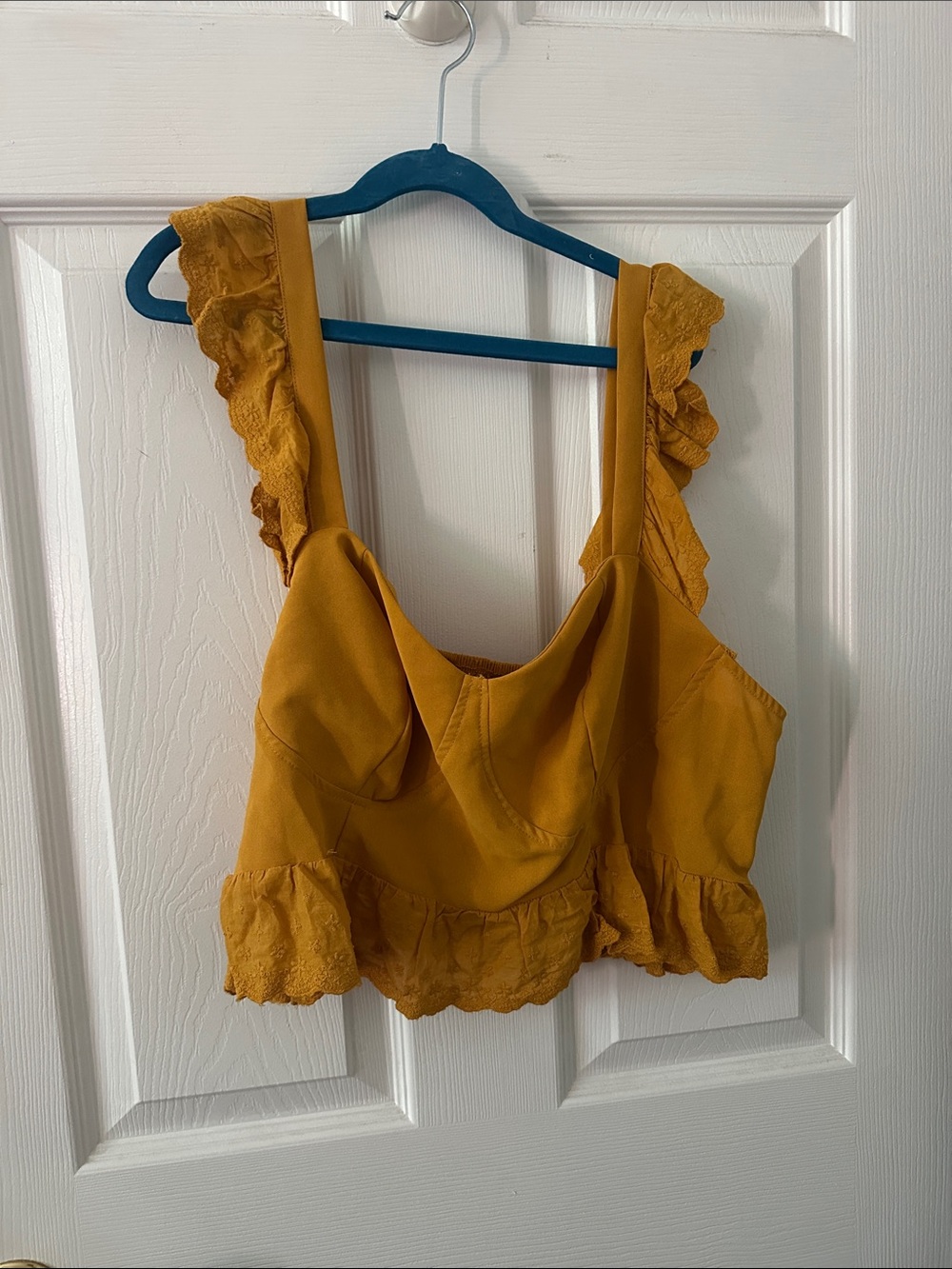 SHEIN Mustard Ruffle Crop Top